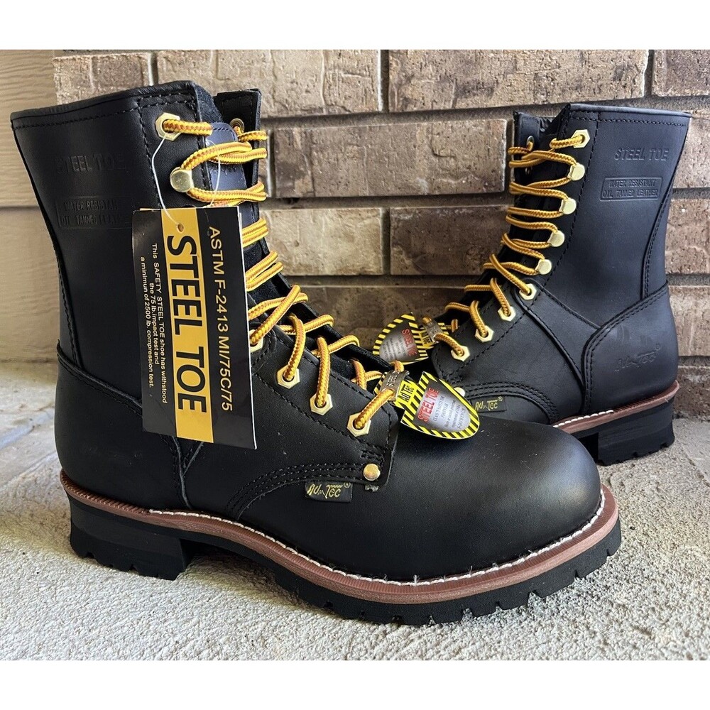 New! AdTec 9" Logger Men's size 11M Steel Toe Leather Work Boots 1428 - Black